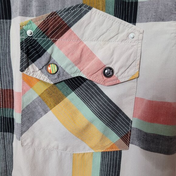 Oakley Mens Multicolor Plaid Short Sleeve Button-Up Shirt With Front Pockets - Picture 3 of 12